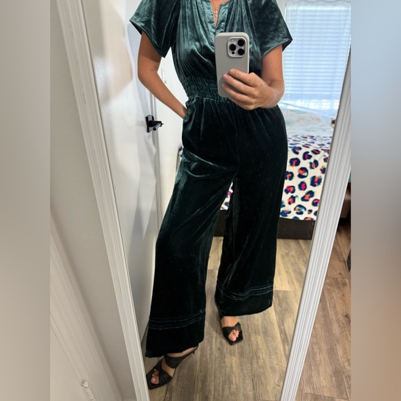 Anthropologie Dark Green Velvet Jumpsuit, size XS - Picture 1 of 12